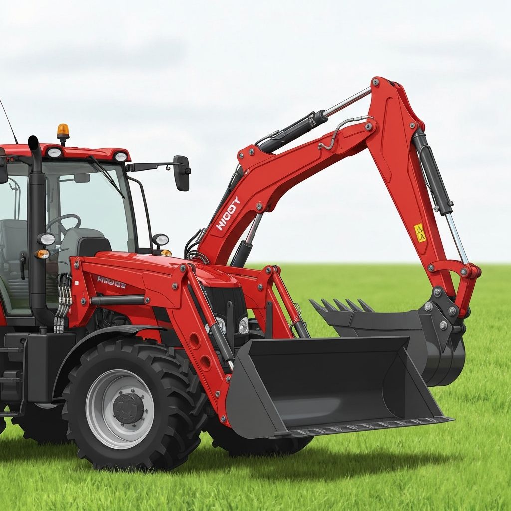 Compact tractor using front-end loader to move gravel with rear ballast attached